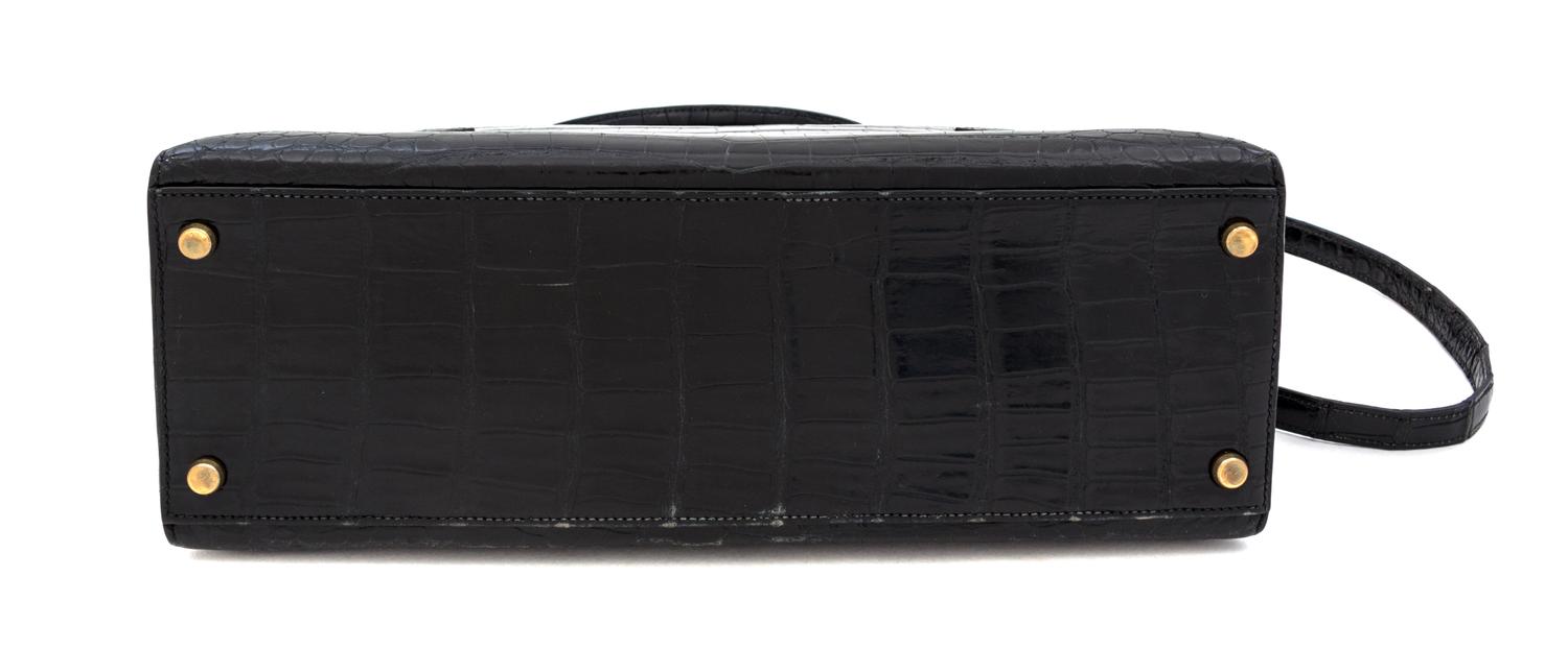 An Hermes 32cm Black Porosus Crocodile Kelly Bag, 12" x 9.5" x 4.5".