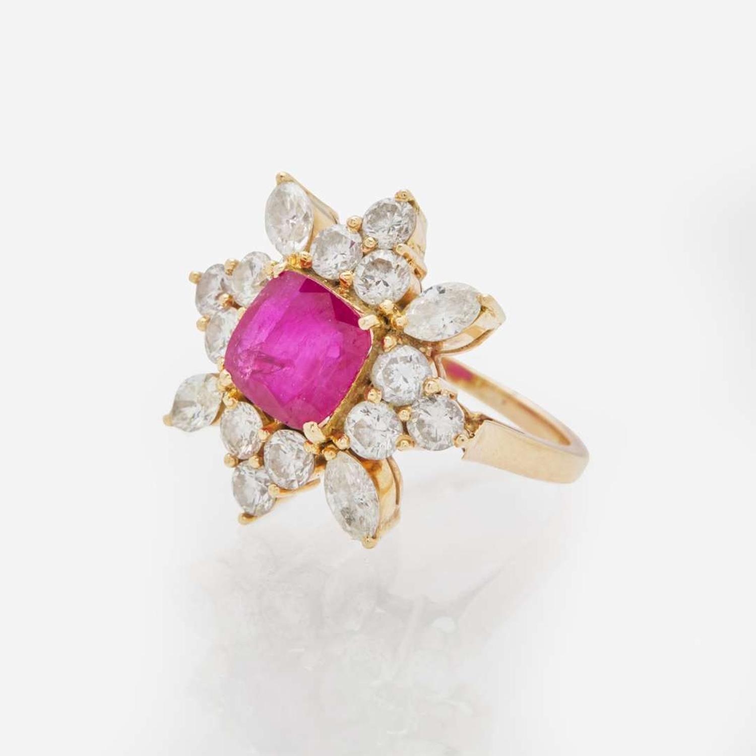 A 14K Yellow Gold, Ruby, and Diamond Ring