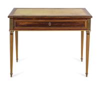 A Directoire Brass Mounted, Parcel Gilt and Inlaid Mahogany Table à Écrire