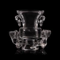 A Chinese Rock Crystal Vase Flanked by Flowers, early 20th Century 晚清-民國 水晶靈芝芙蓉花樽
