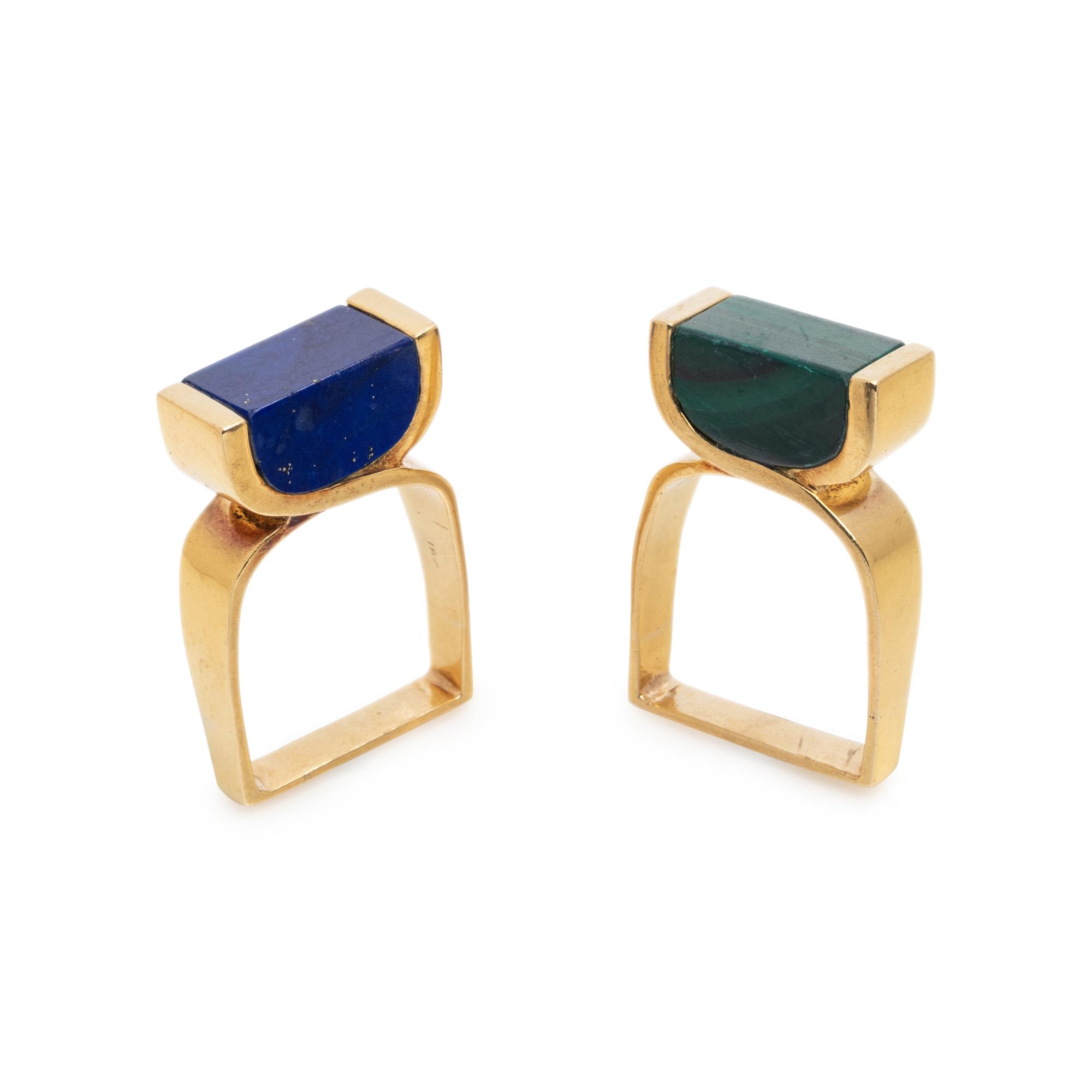 TWO MODERNIST GEMSTONE RINGS