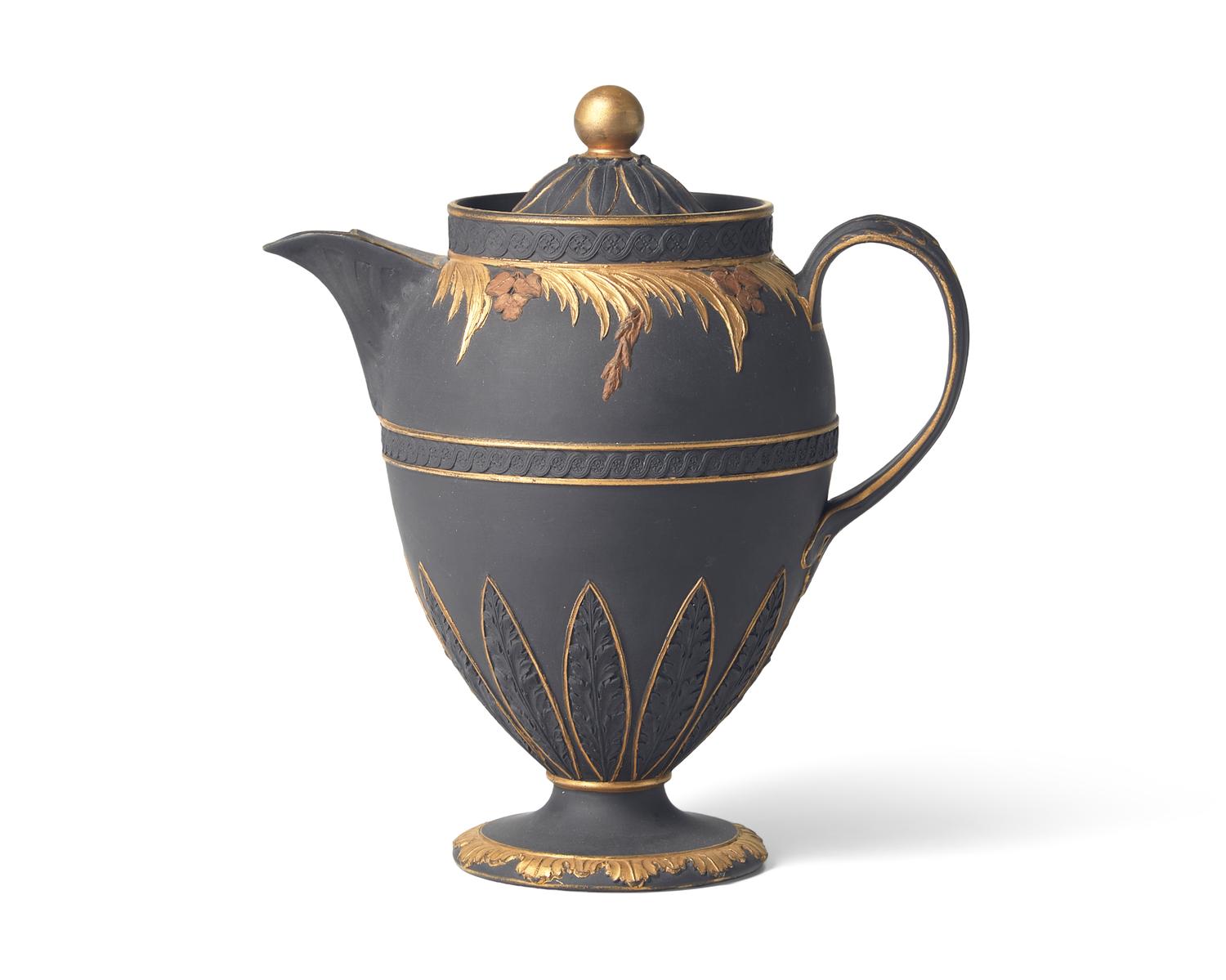 A Wedgwood Parcel Gilt Black Basalt Coffee Pot