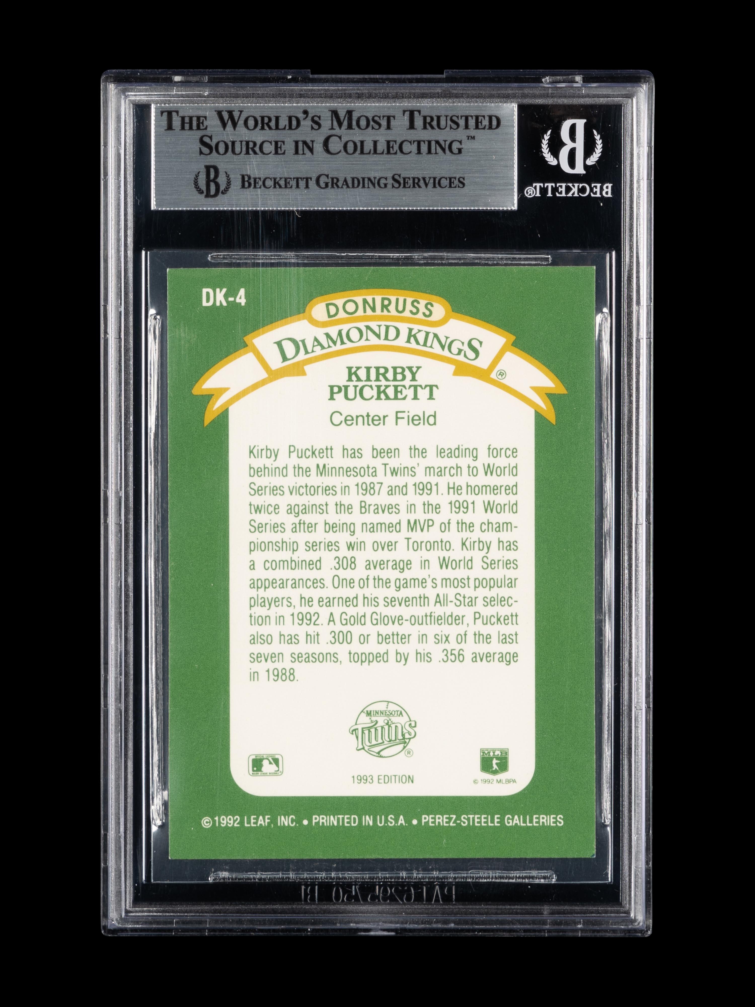 A 1993 Donruss Diamond Kings Kirby Puckett Signed Autograph Baseball Card No. DK-4 (Beckett Authentication Services BAS Certified)