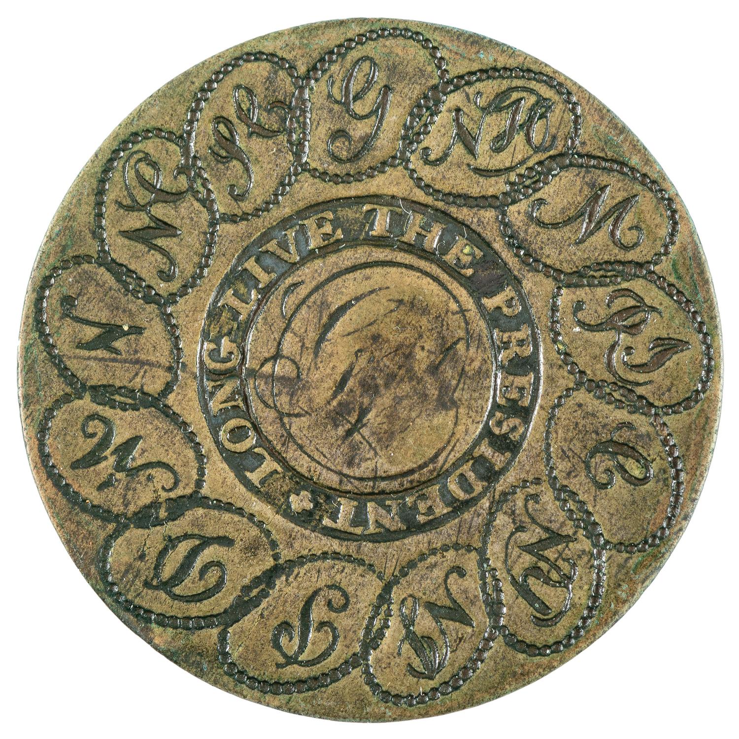 [WASHINGTON, George (1732-1799)]. Long Live the President, "linked states" inaugural button. N.p., 1789.