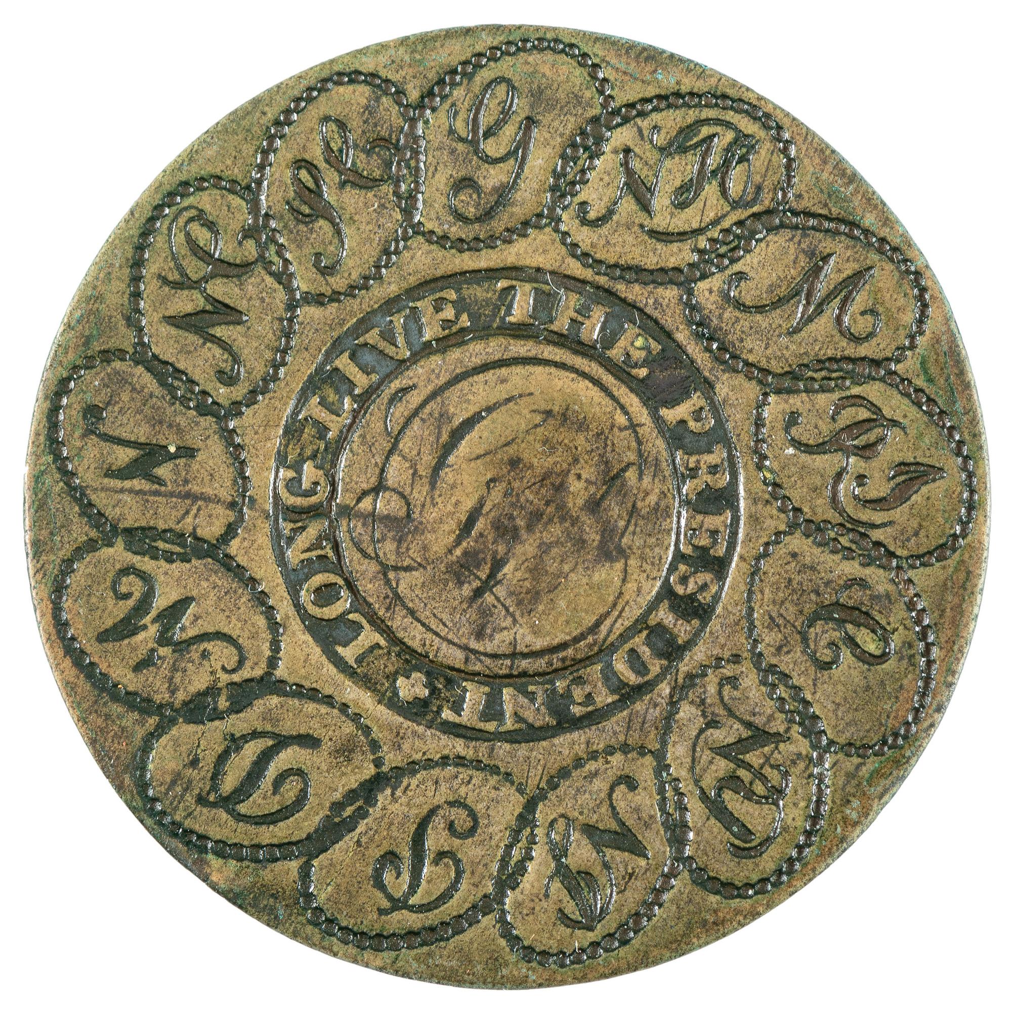 [WASHINGTON, George (1732-1799)]. Long Live the President, "linked states" inaugural button. N.p., 1789.