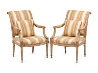 A Pair of Louis XVI Gray-Painted Fauteuils