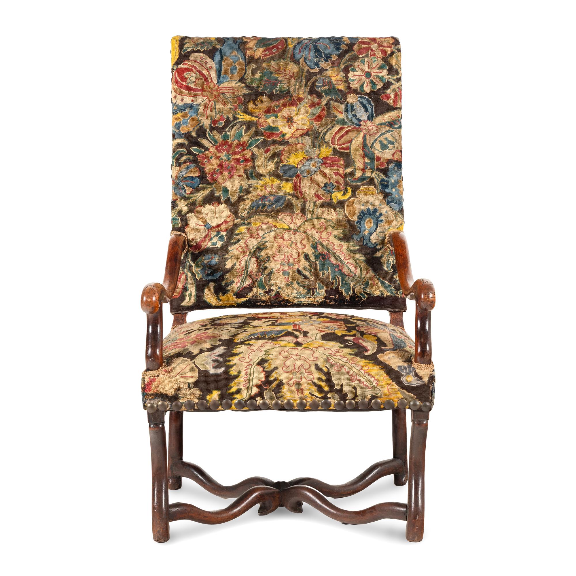 A Louis XIV Tapestry-Upholstered Walnut Fauteuil