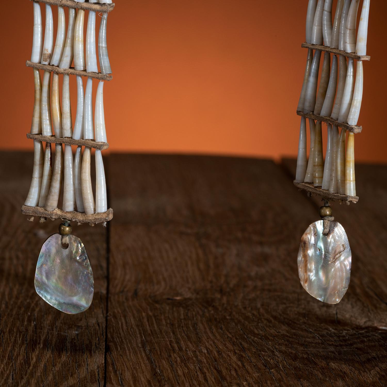 Northern Plains Dentalium Shell Earrings, with Abalone Drop