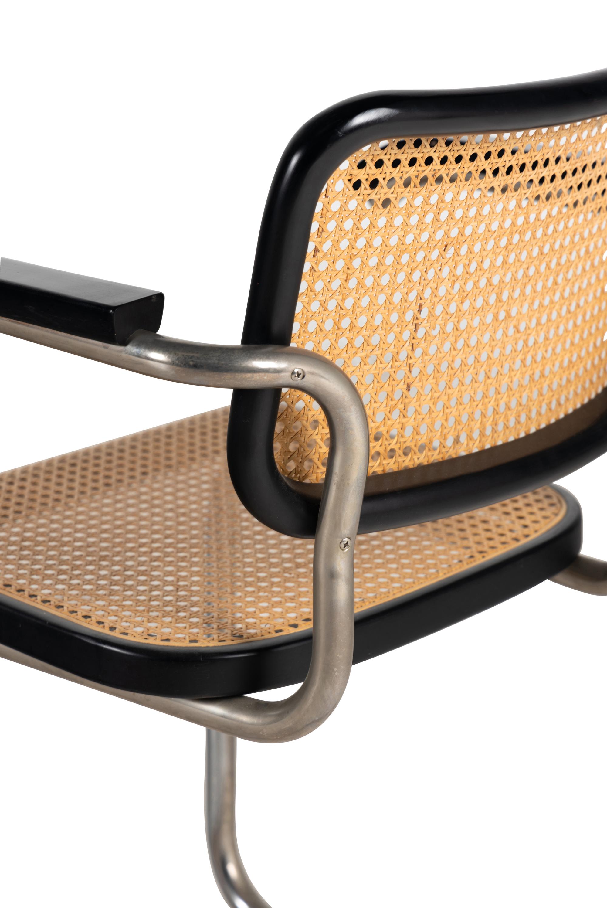 Pair of Cesca Chairs Stendig-Knoll, USA lacquered birch, chrome-plated steel, cane