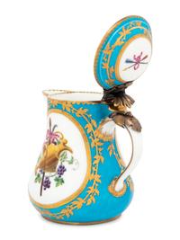 A Sèvres Silver-Gilt Mounted Bleu Céleste Porcelain Hot Milk Jug and Cover ( Pot à Lait 'Duvaux' )