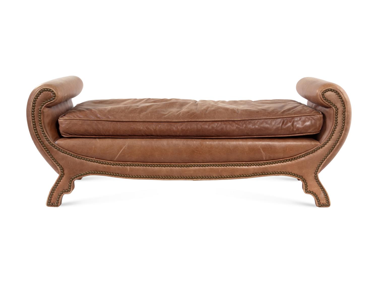 A Regency Style Leather Upholstered Bench