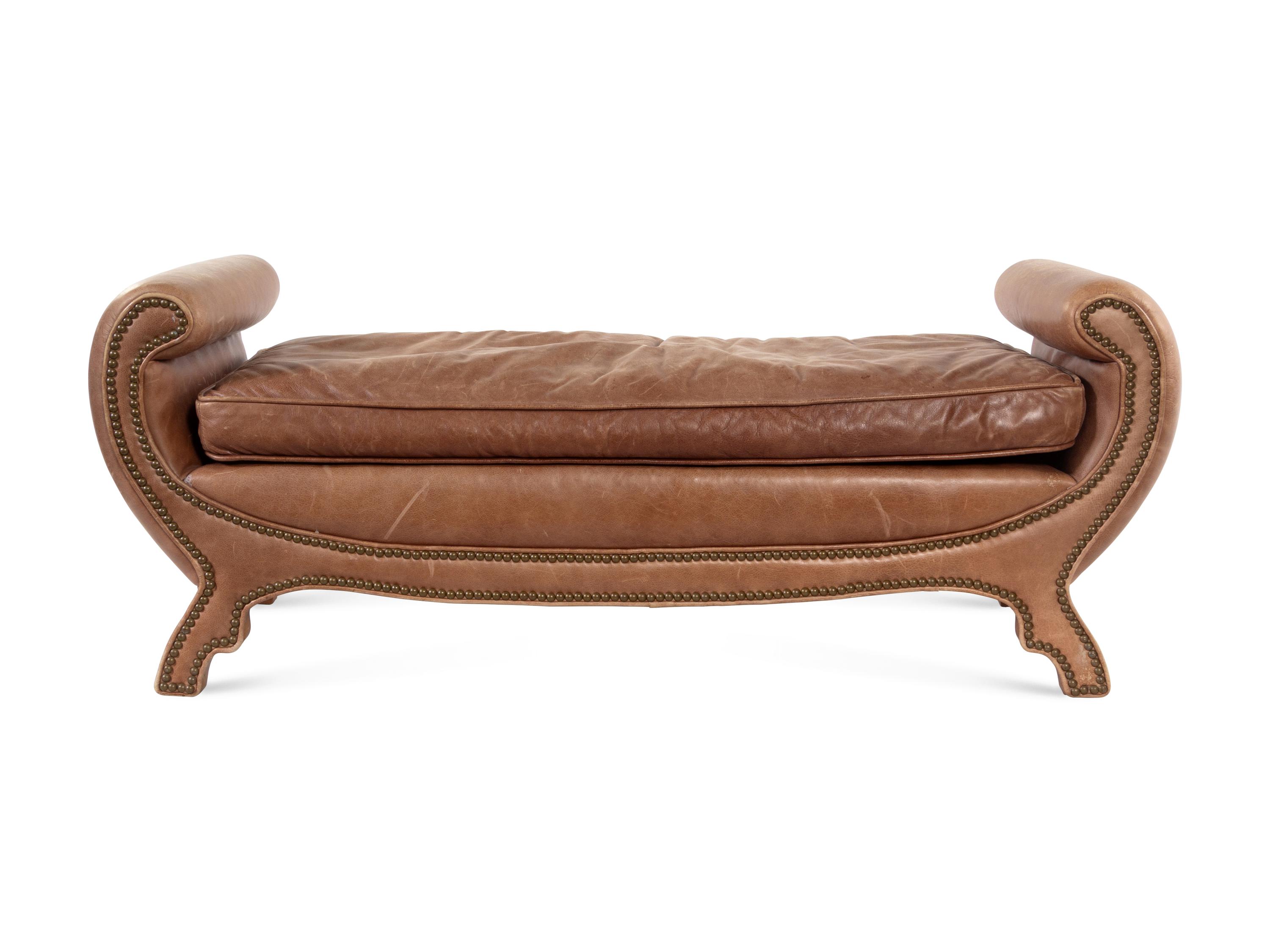 A Regency Style Leather Upholstered Bench