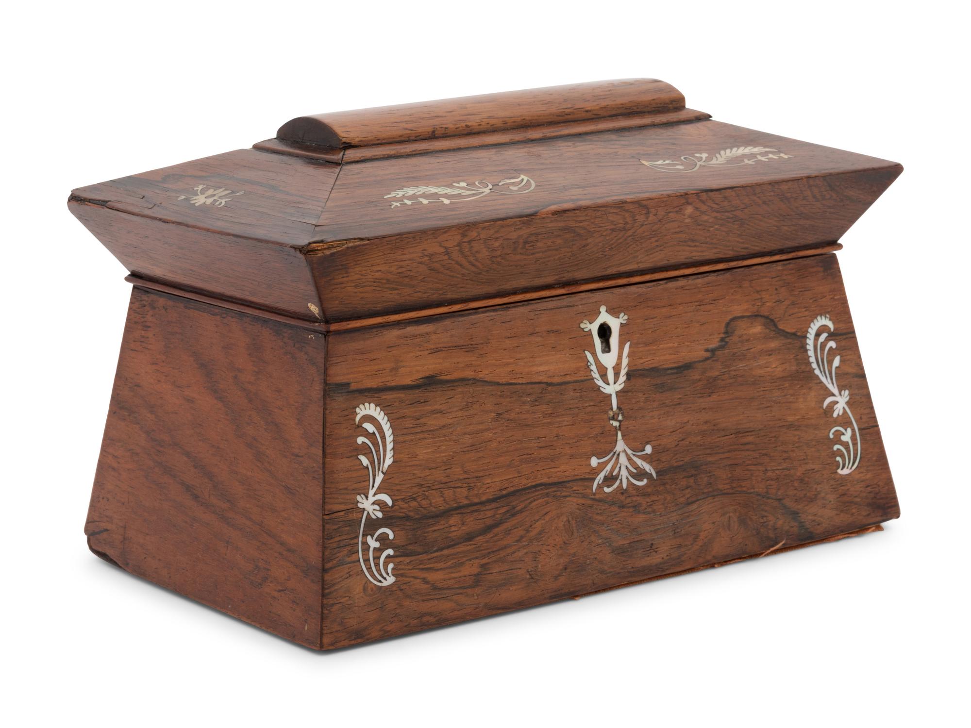 A Regency Mother-of-Pearl Inlaid Rosewood Tea Caddy