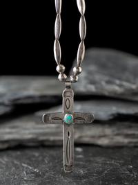 Navajo Stamped Silver and Turquoise Cross