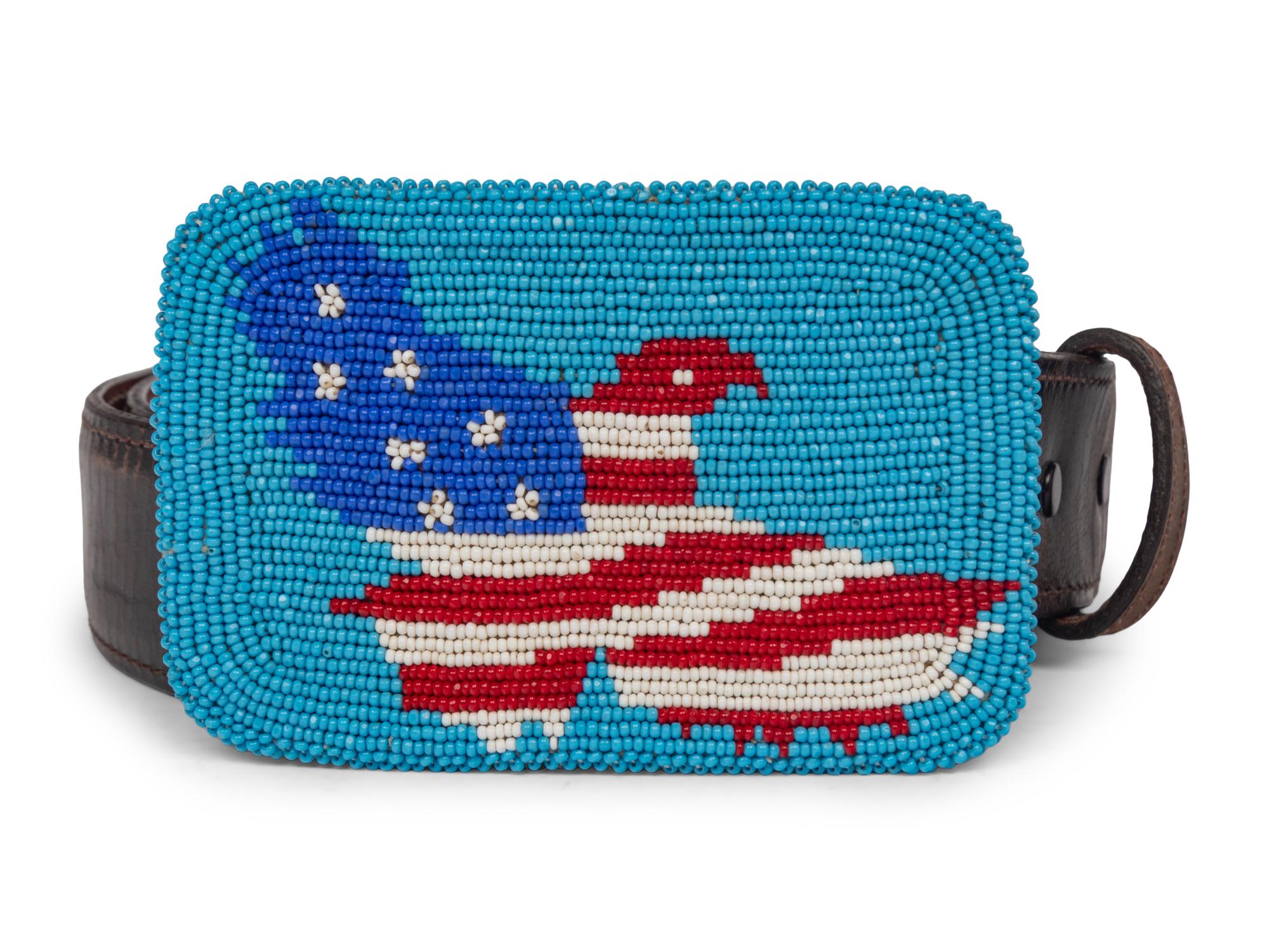 Leather Belt with Beaded American Eagle Buckle