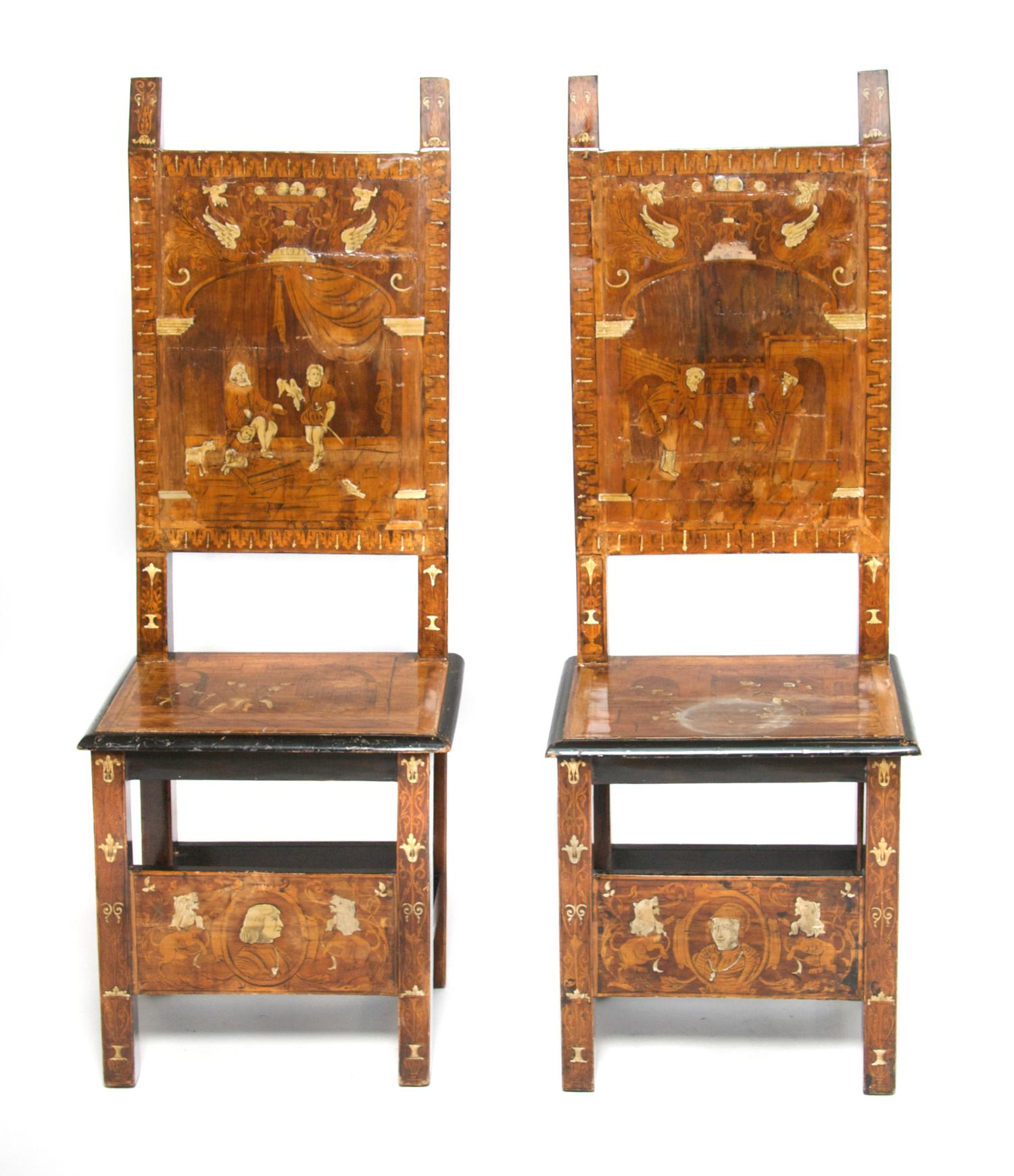 A Pair of Continental Baroque Style Side Chairs, Height 23 1/4 inches.