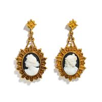 VICTORIAN, HARDSTONE CAMEO EARRINGS