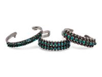 Navajo or Zuni Silver and Petit Point Turquoise Cuff Bracelets