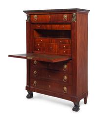 An Empire Style Bronze Mounted Mahogany Marble-Top Secrétaire à Abattant