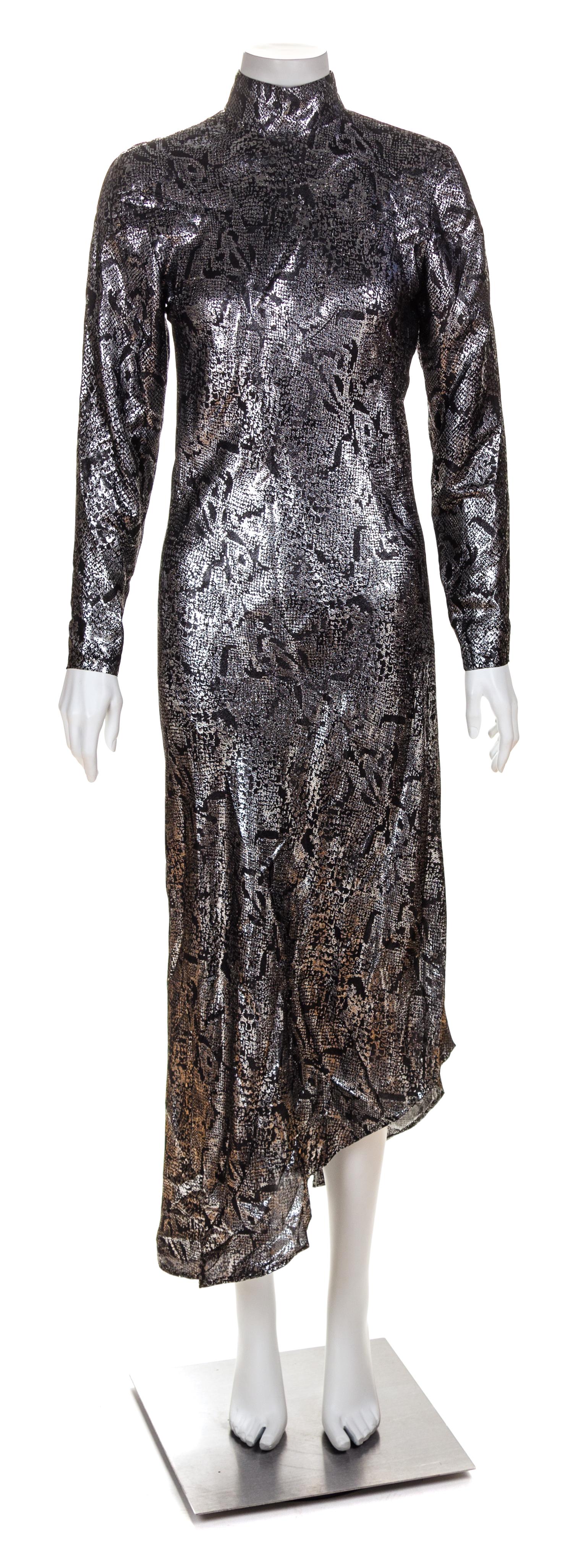 A Jean-Louis Scherrer Metallic Silk and Lurex Snakeskin Print Gown, Size 36.