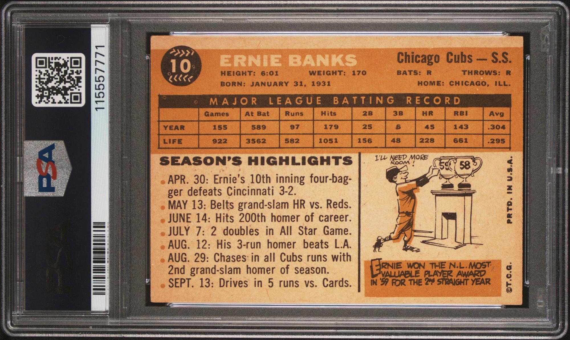 A 1960 Topps Ernie Banks Baseball Card No. 10 (PSA 4 VG-EX) from The Collection of David Eisenhower