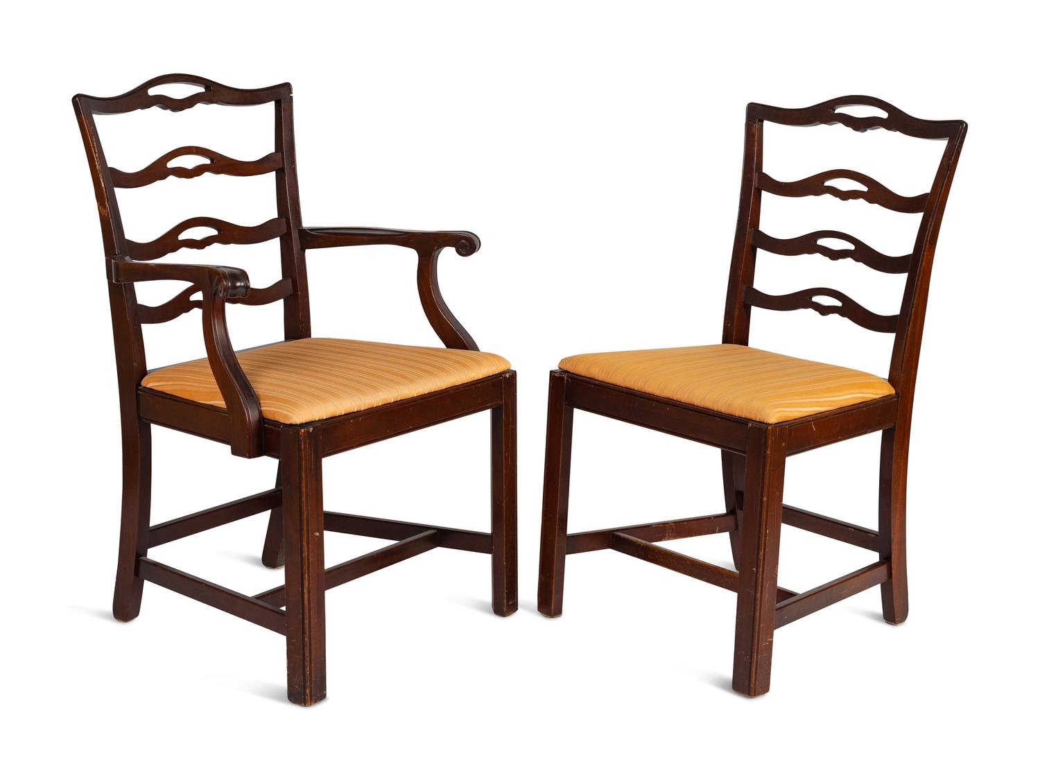 Six George III Style Mahogany Ladder-Back Dining Chairs
