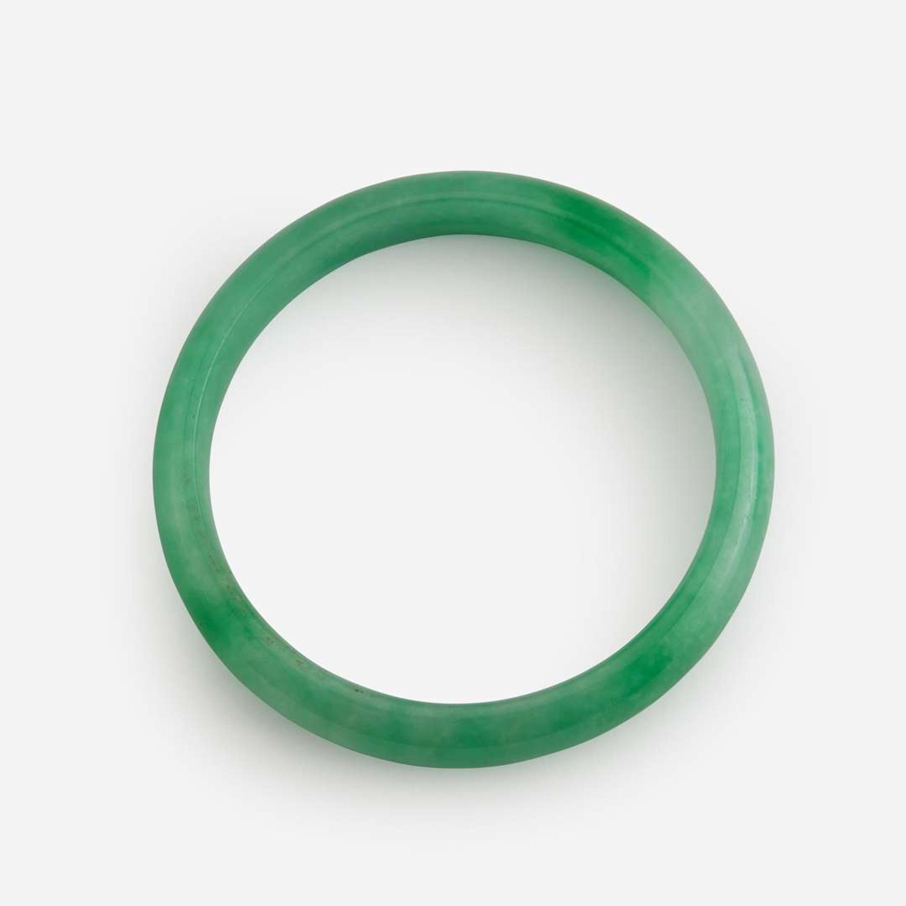 Two jadeite bangles with straight interiors 翡翠平安镯一组两件