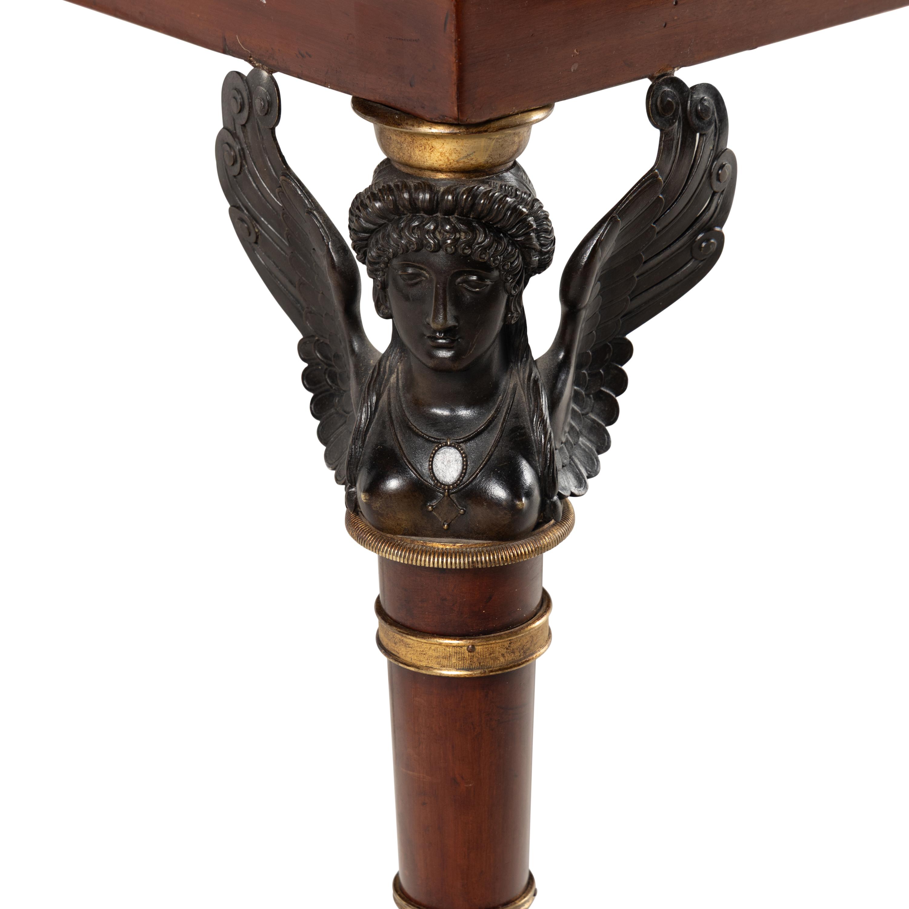 An Empire Style Gilt and Patinated Bronze Mounted Mahogany Bureau Plat