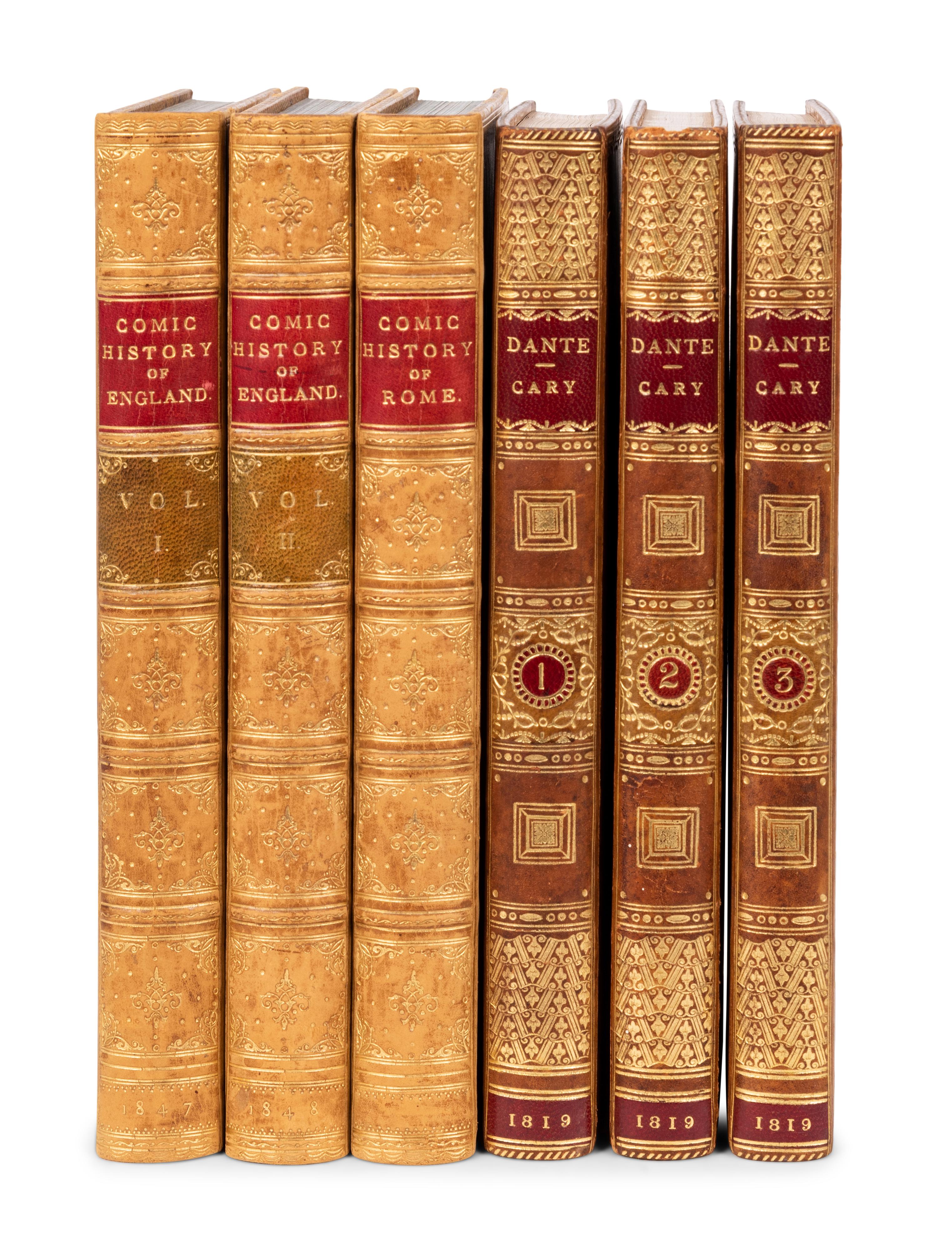 [FINE BINDINGS] -- A'BECKETT, Gilbert Abbott (1811-1856). John LEECH (1817-1864), illustrator. The Comic History of England. London: The Punch Office, 1847-1848. Vol. I-II. --The Comic History of Rome . London: Bradbury and Evans, [ca 1851]. Vol. III.