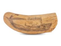 An Unusually Large Scrimshaw Tooth Depicting A Seaport