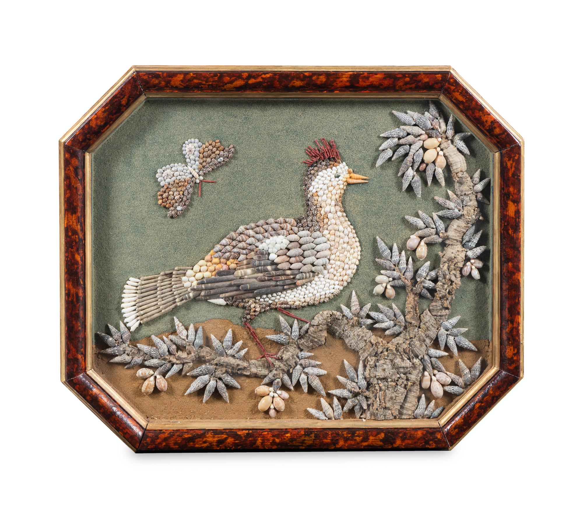 A Victorian Shellwork Picture in a Faux Tortoiseshell Frame