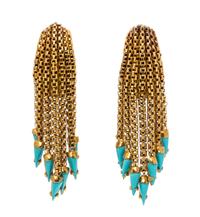 A Pair of 18 Karat Yellow Gold and Turquoise Tassel Earclips, Italian, 11.40 dwts.