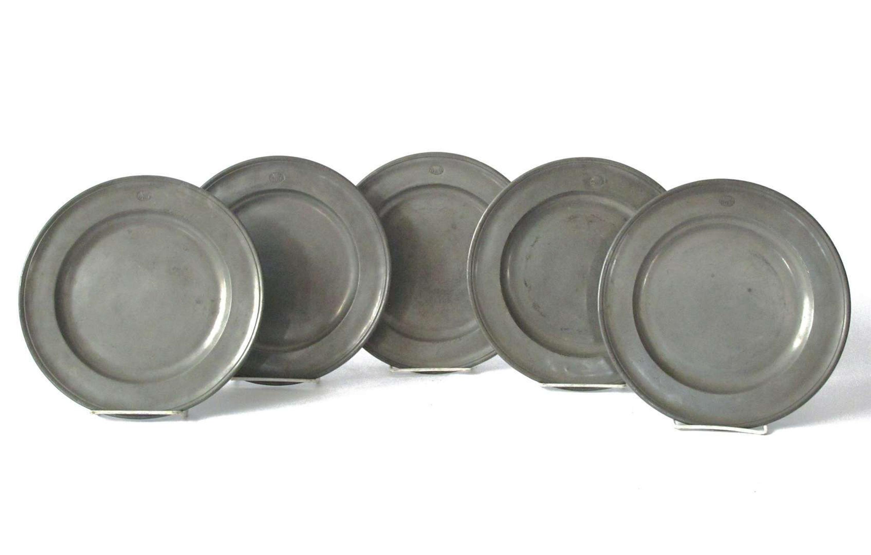 Five English pewter plates george beeton, london, mid 18th century