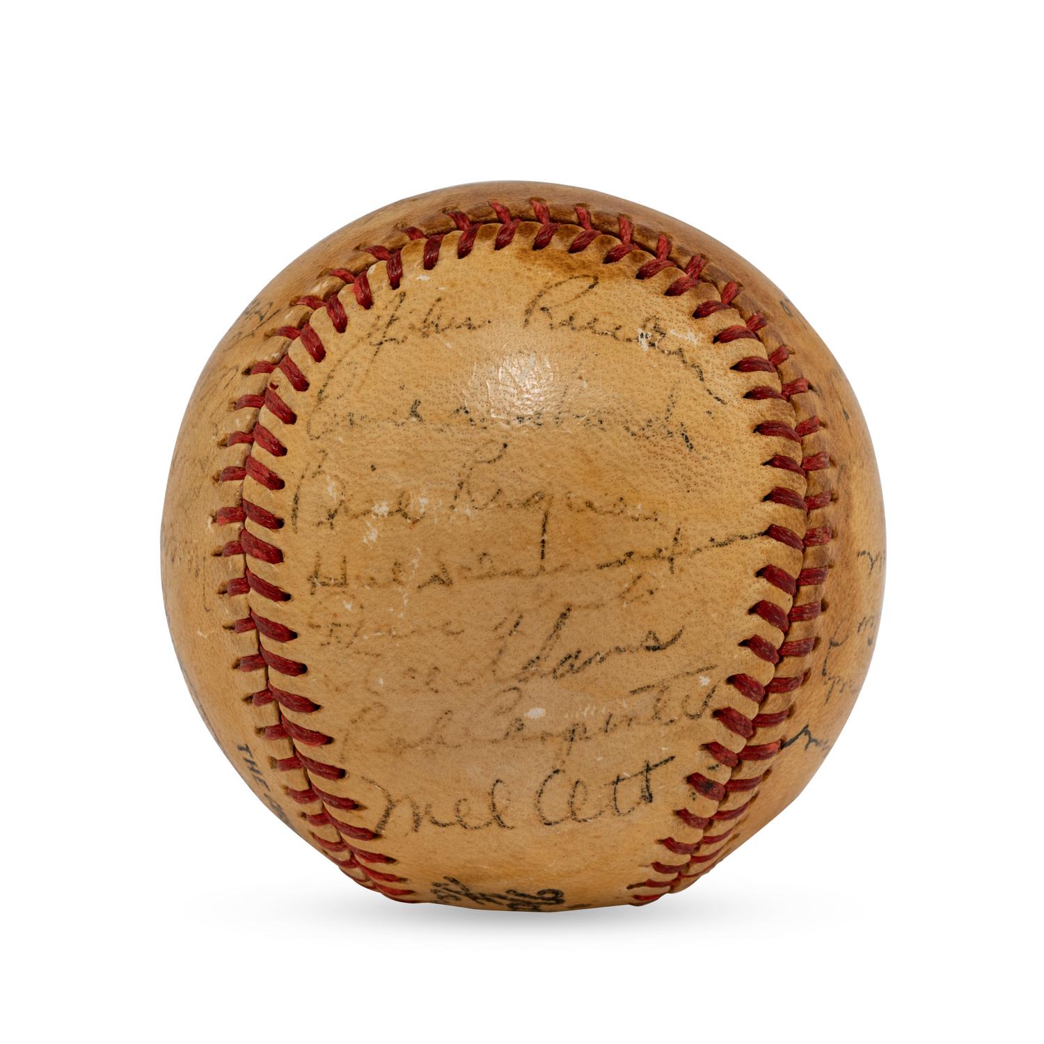 A 1946 New York Giants Team Signed Baseball Featuring Johnny Mize and Ernie Lombardi (JSA Letter of Authenticity),