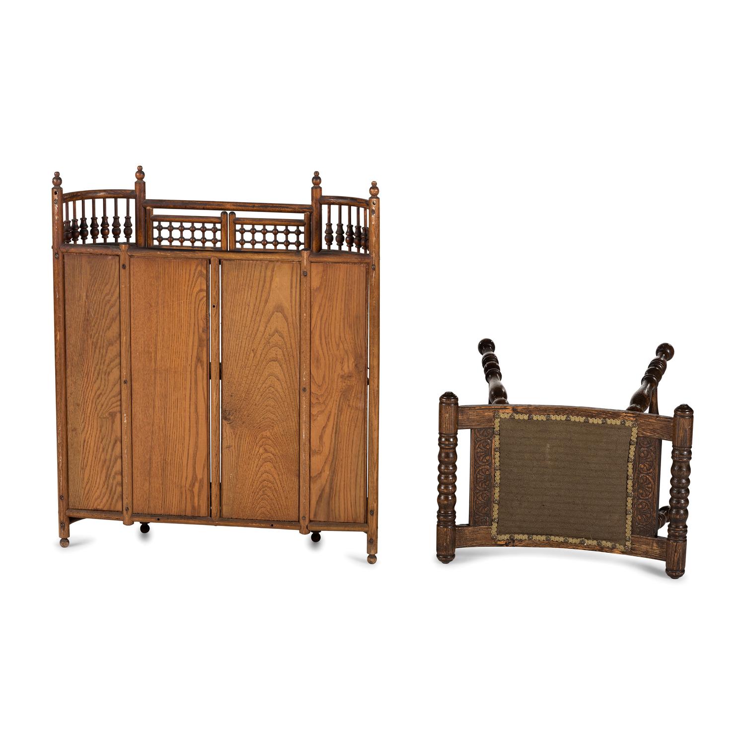 A Stick and Ball Display Cabinet and Stool