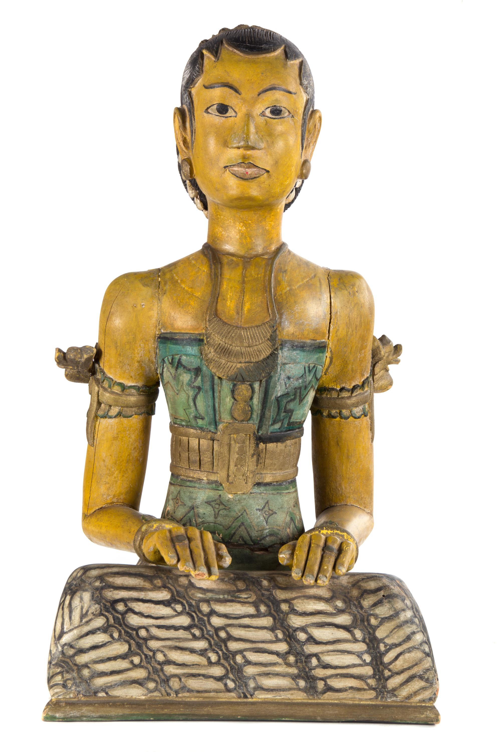A Pair of Balinese Carved and Painted Wood Figures Height of tallest 29 inches. — EARLY 20TH CENTURY