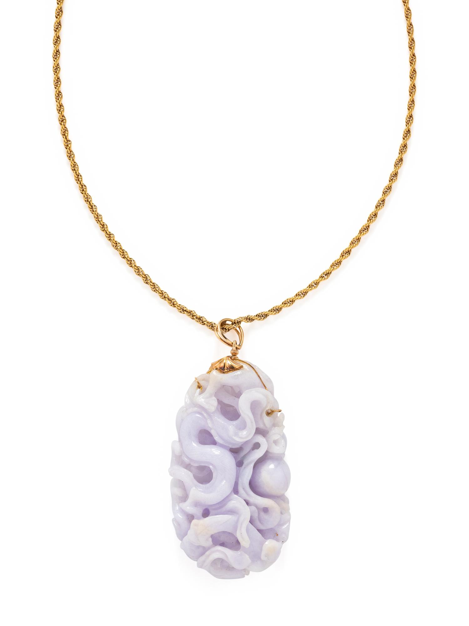 YELLOW GOLD AND LAVENDER JADE NECKLACE