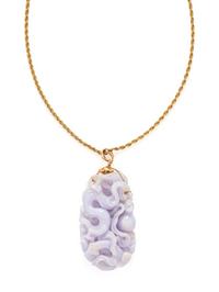 YELLOW GOLD AND LAVENDER JADE NECKLACE