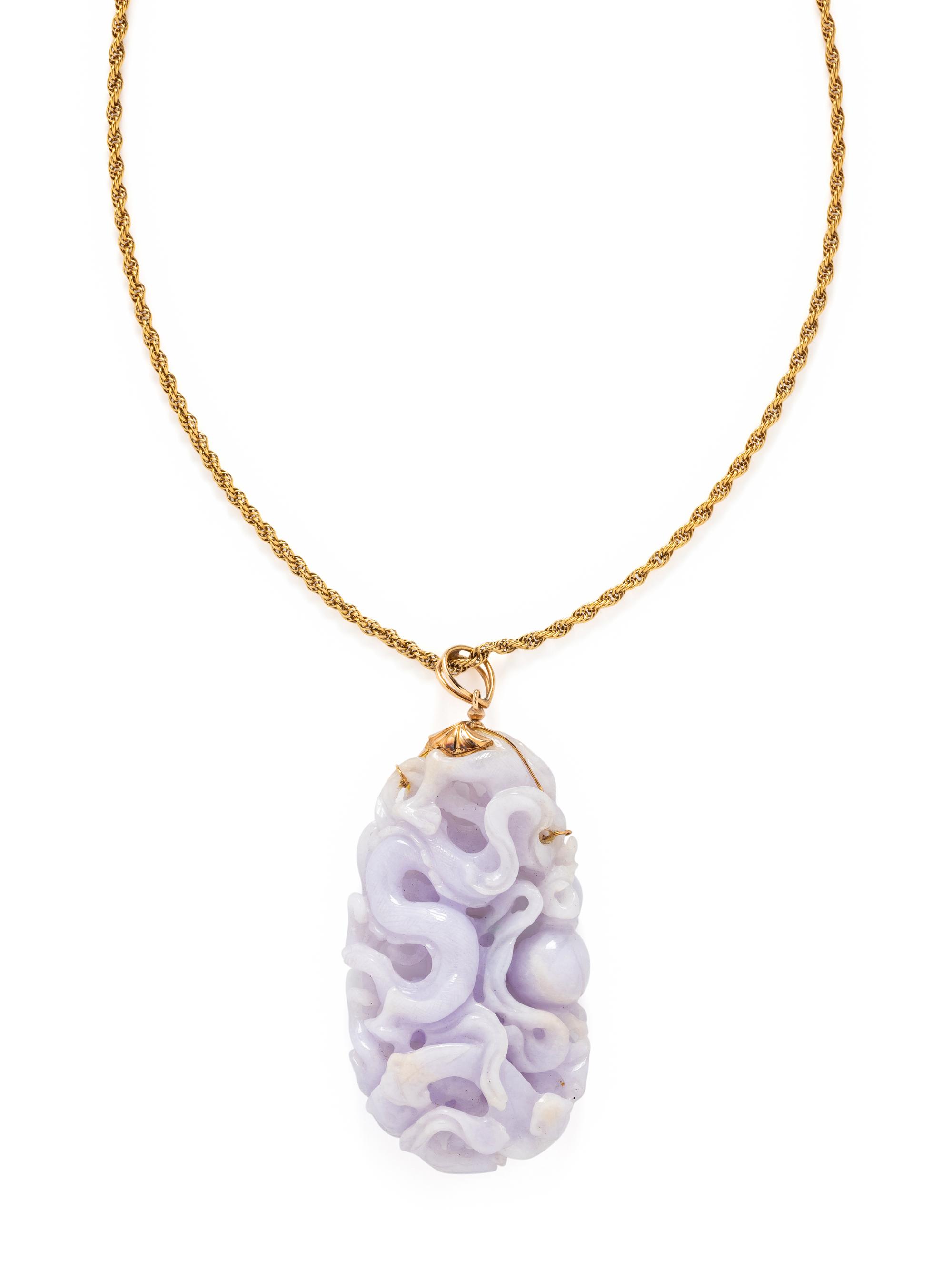 YELLOW GOLD AND LAVENDER JADE NECKLACE