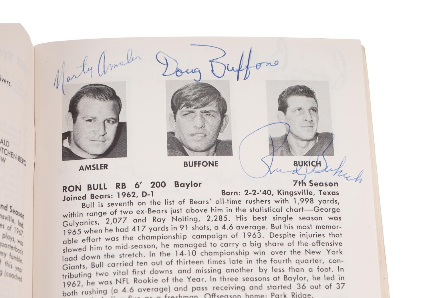 A 1968 Chicago Bears Signed Autograph Media Guide Including George Halas and Gale Sayers (PSA Authentic),