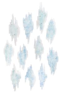 American, 21ST CENTURY, a hanging sculpture, comprised of 11 molded glass tiles hanging from steel bars