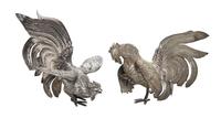 Two Peruvian Silver Fighting Roosters Height 7 1/4 inches — Camusso, 20th Century