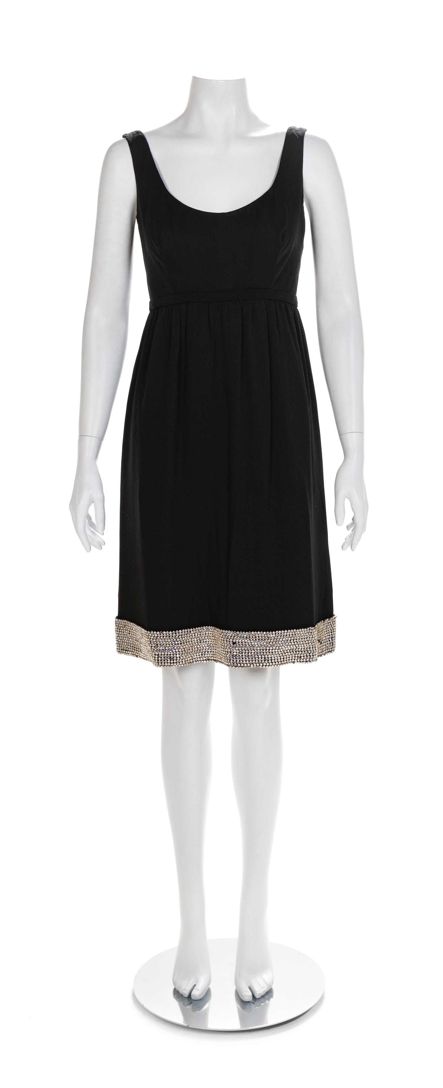 Black Sleeveless Cocktail Dress with Rhinestone Embellishments on the Hem,
