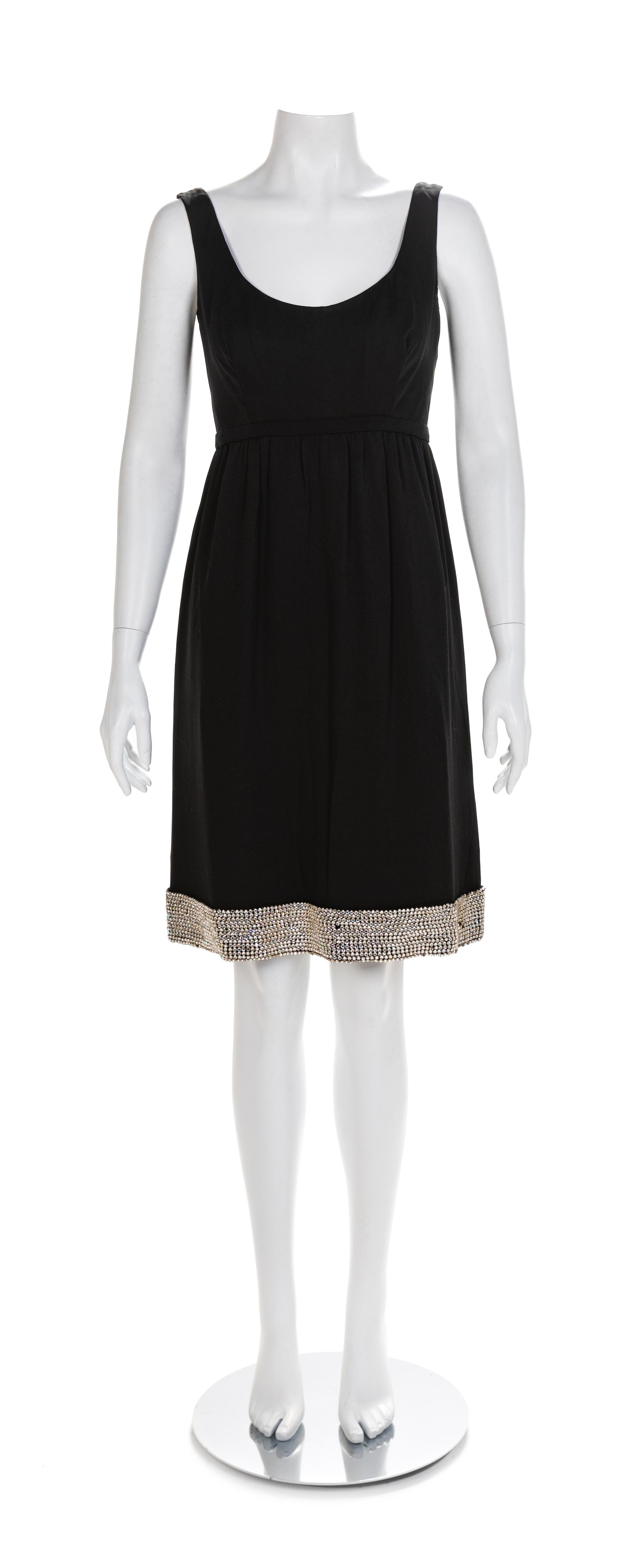 Black Sleeveless Cocktail Dress with Rhinestone Embellishments on the Hem,