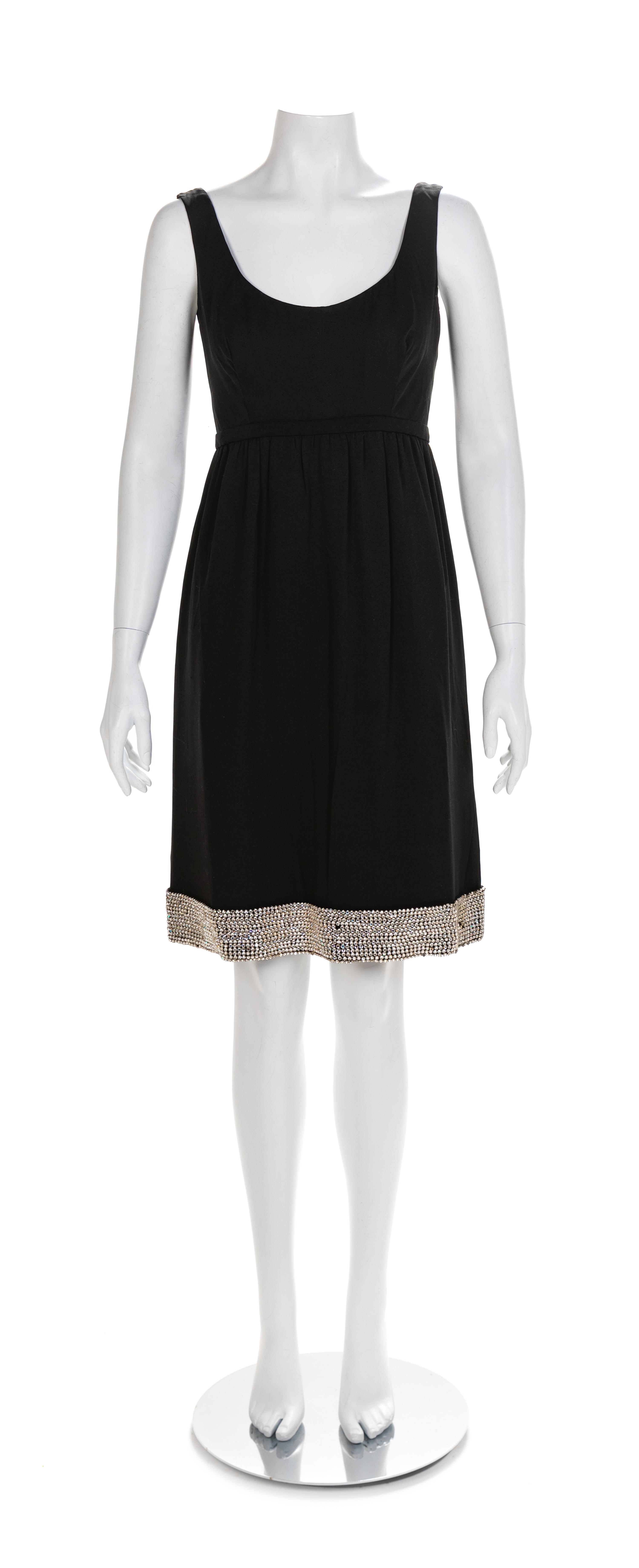 Black Sleeveless Cocktail Dress with Rhinestone Embellishments on the Hem,