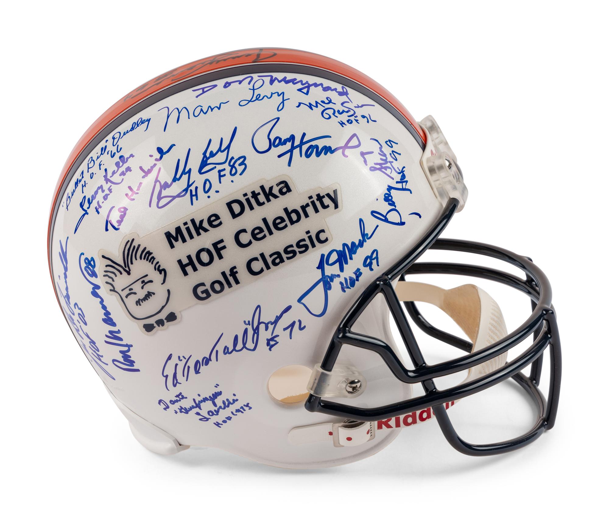 A Mike Ditka HOF Celebrity Golf Classic Multi Signed Autograph Football Helmet from The Collection of Mike Ditka
