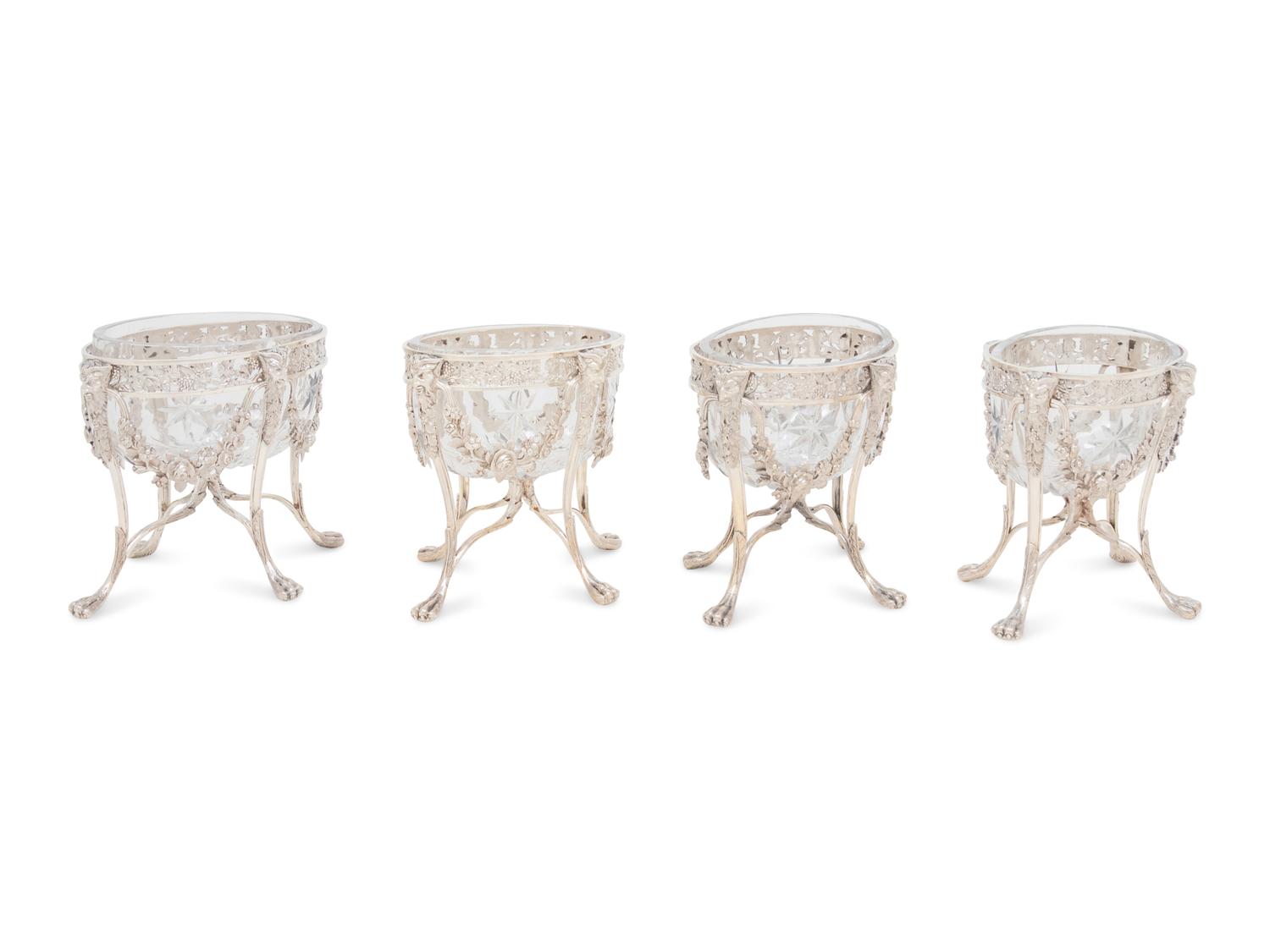 A Set of Four George III Silver and Cut Glass Sweetmeat Bowls