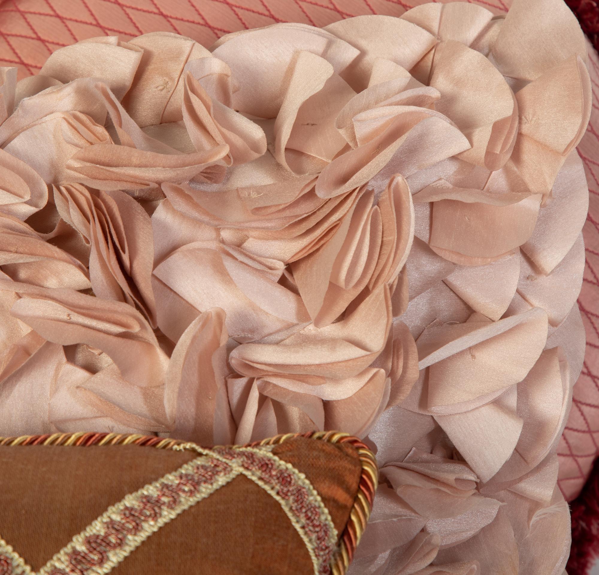Four Pink Silk and Velvet Pillows — 20th Century