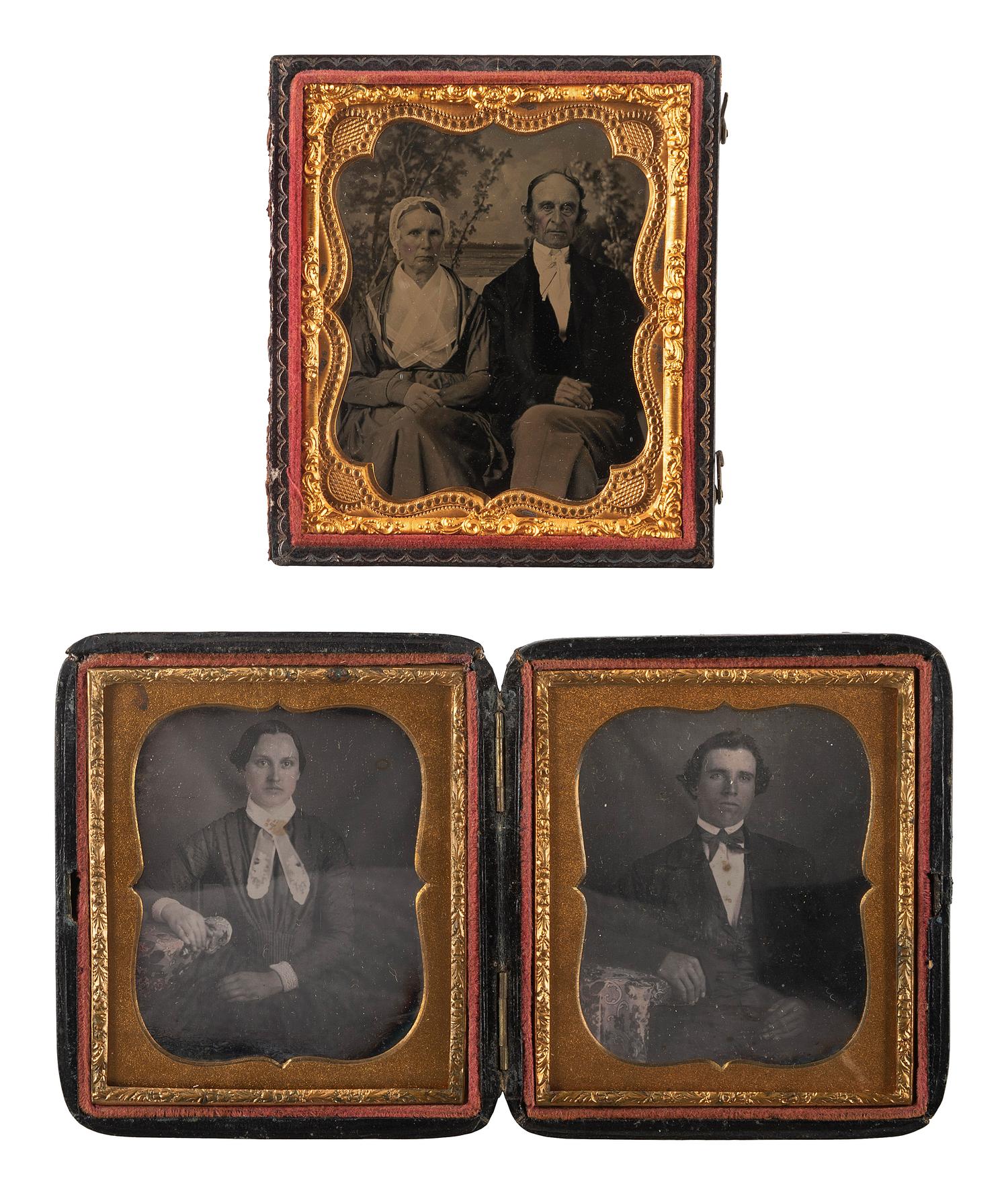 [EARLY PHOTOGRAPHY]. A group of 17 daguerreotypes and ambrotypes of couples of varying ages, including:
