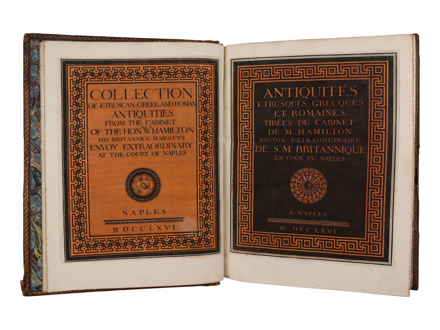 HAMILTON, William (1730-1803). -- HANCARVILLE, Pierre-Francois Hugues d' (1719-1805). Collection of Etruscan, Greek and Roman Antiquities from the Cabinet of the Hon. William Hamilton . Naples: Francois, Morelli, 1766-[1776].